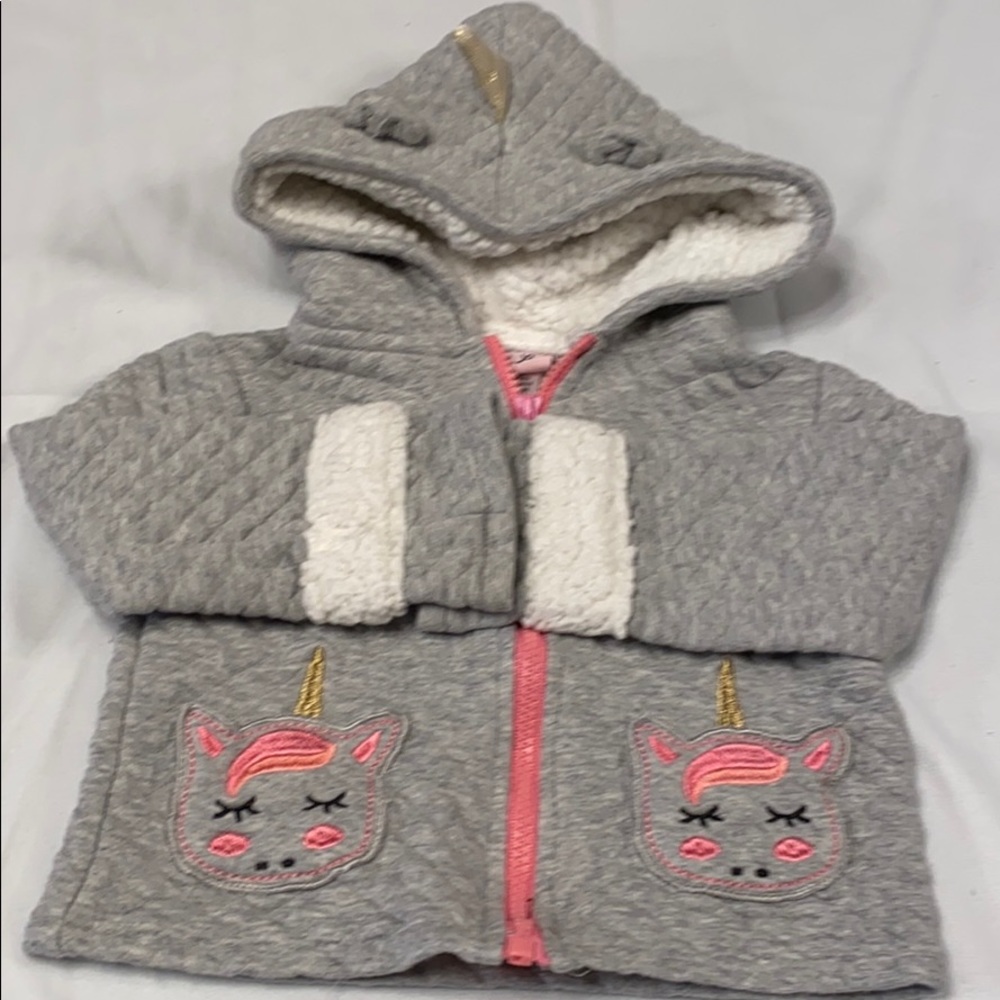 Girls grey unicorn zip up hoody